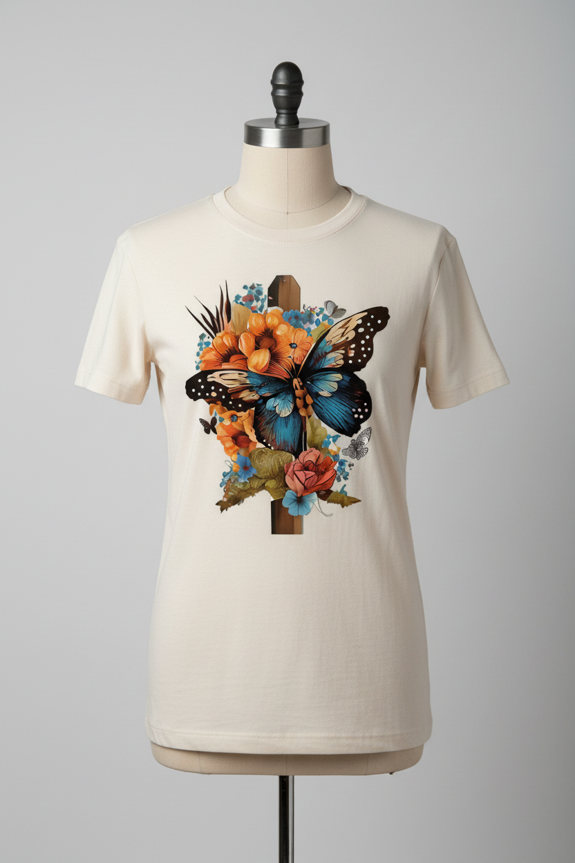 Butterfly Floral T-shirt on headless torso