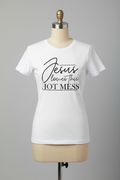 Jesus Loves This Hot Mess T-shirt on headless torso