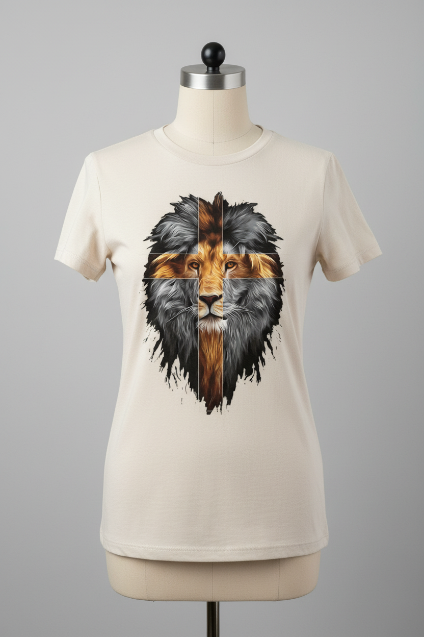 Lion with Cross T-shirt on headless torso